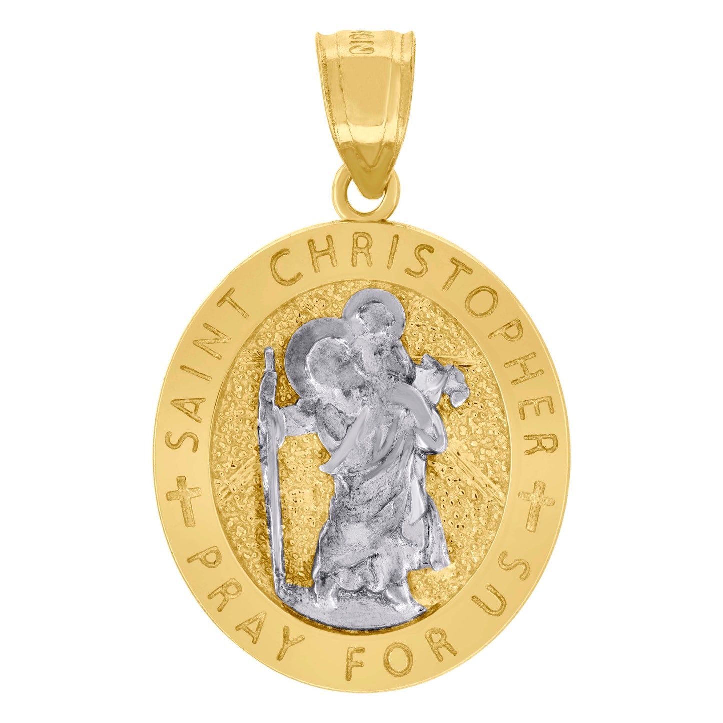10kt Two-Tone Gold Unisex Textured Saint Christopher Pray For Us Religious Charm Pendant