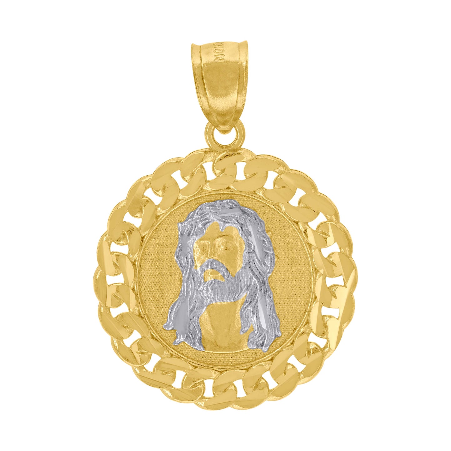 10kt Two-Tone Gold Unisex Diamond-Cut Jesus Religious Charm Pendant