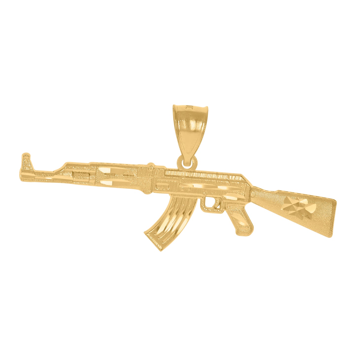 10k Yellow Gold Mens Diamond Cut Textured Rifle Gun Charm Pendant