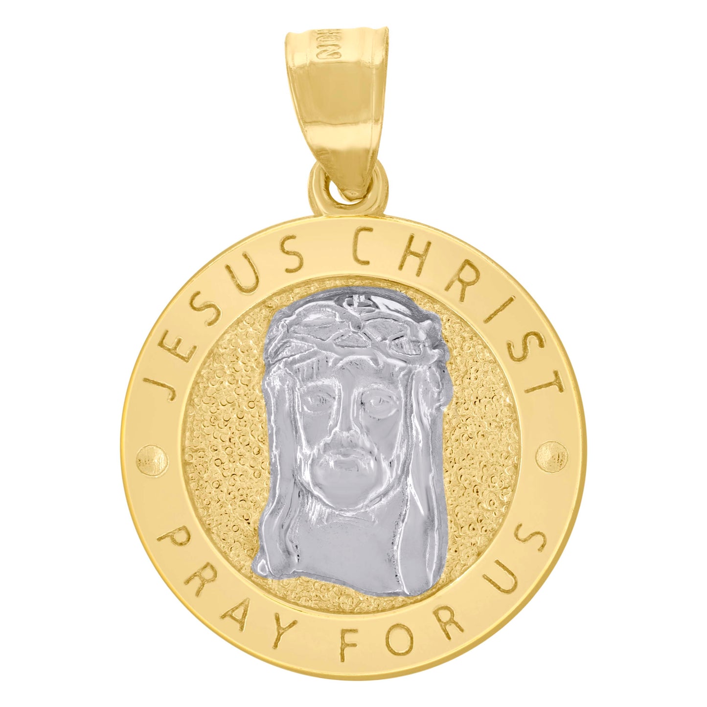 10kt Two-Tone Gold Mens Textured Jesus Pray For Us Religious Charm Pendant