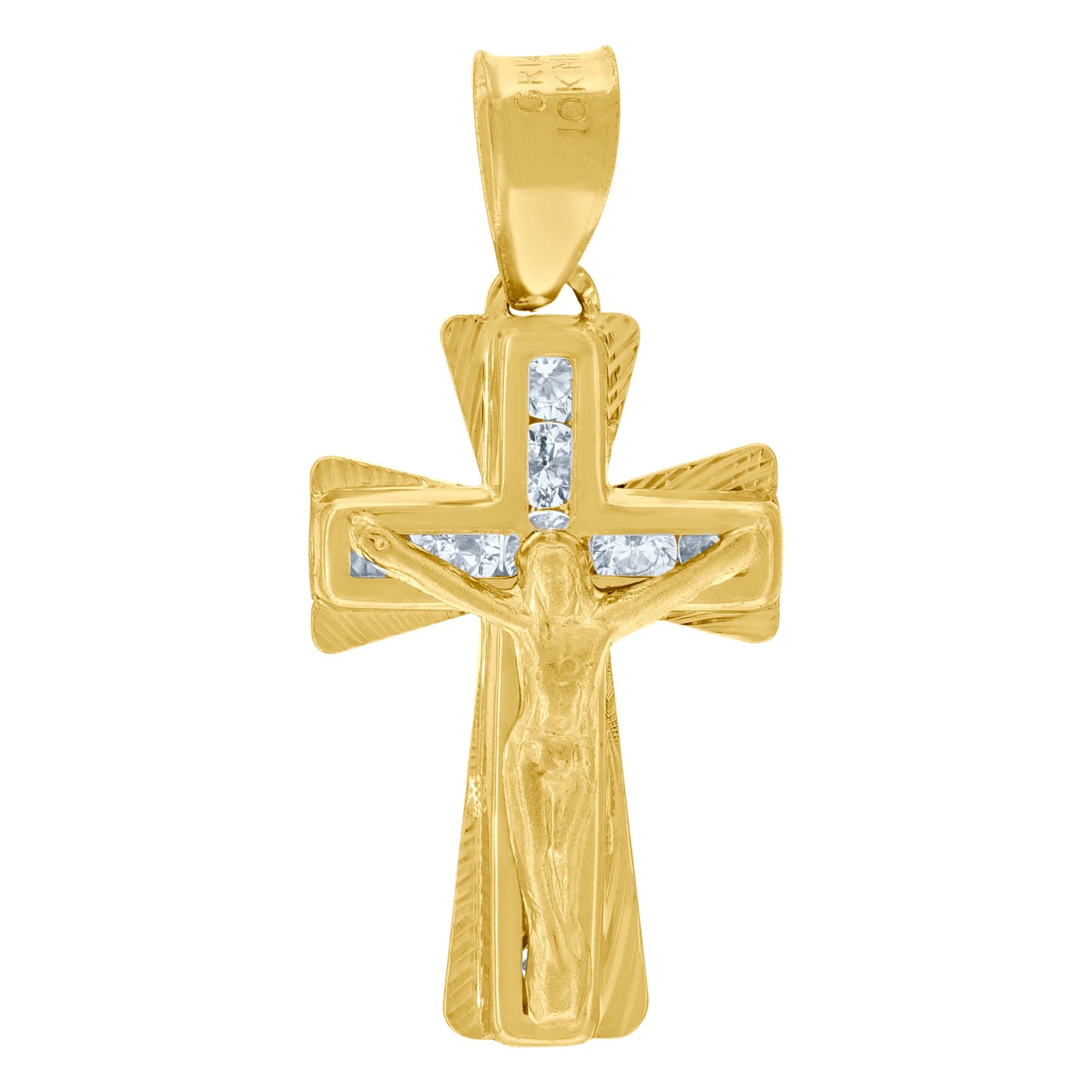 10kt Yellow Gold Unisex Cubic Zirconia Cubic-Zirconia Crucifix Cross Religious Charm Pendant