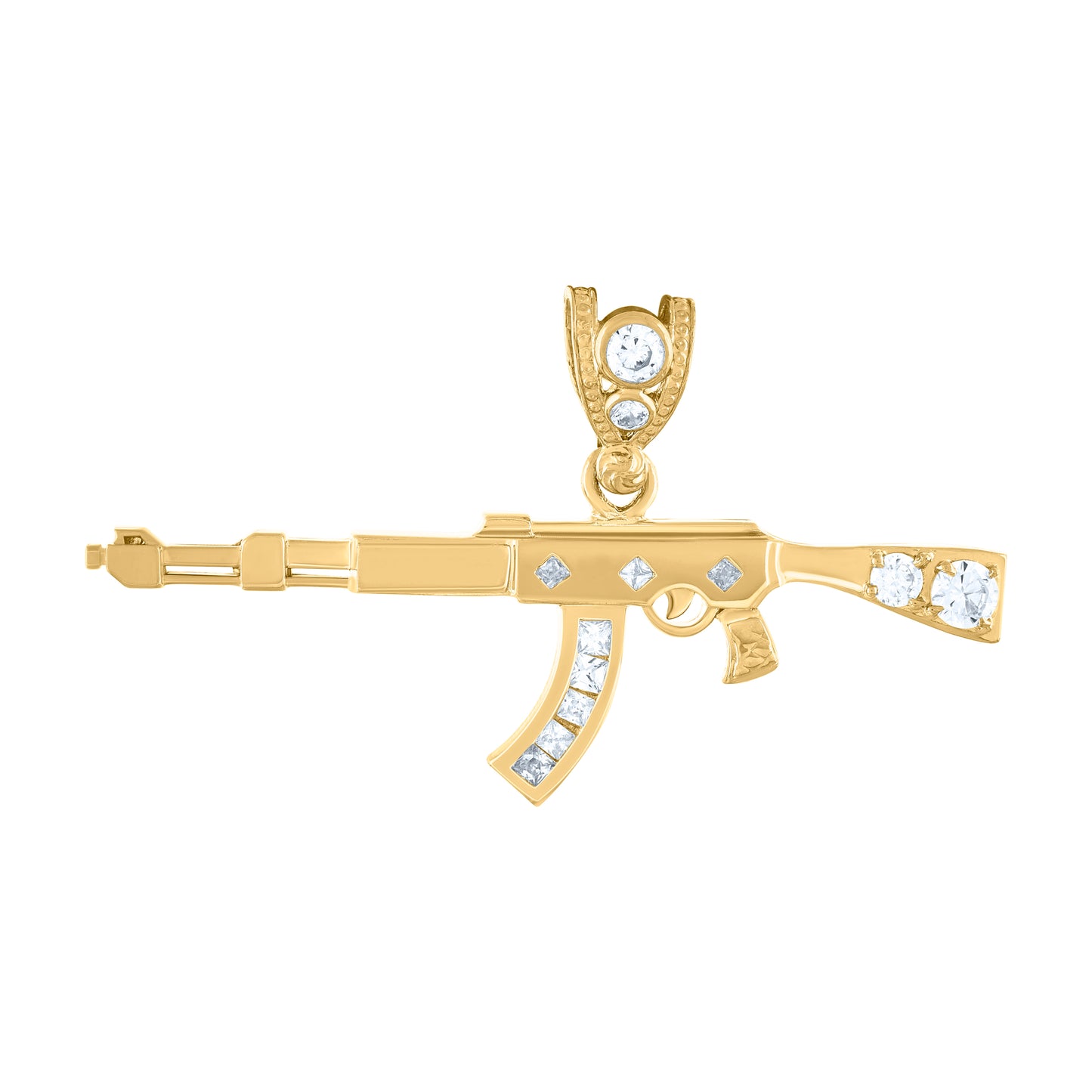 10k Yellow Gold Cubic Zirconia Rifle Gun Charm Pendant