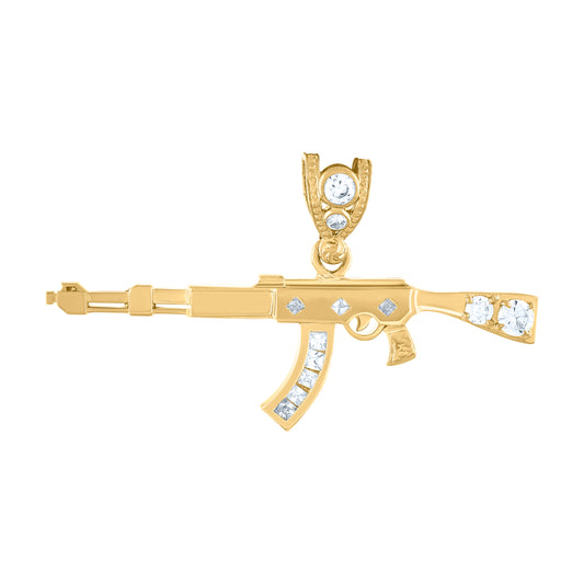 10k Yellow Gold Cubic Zirconia Rifle Gun Charm Pendant