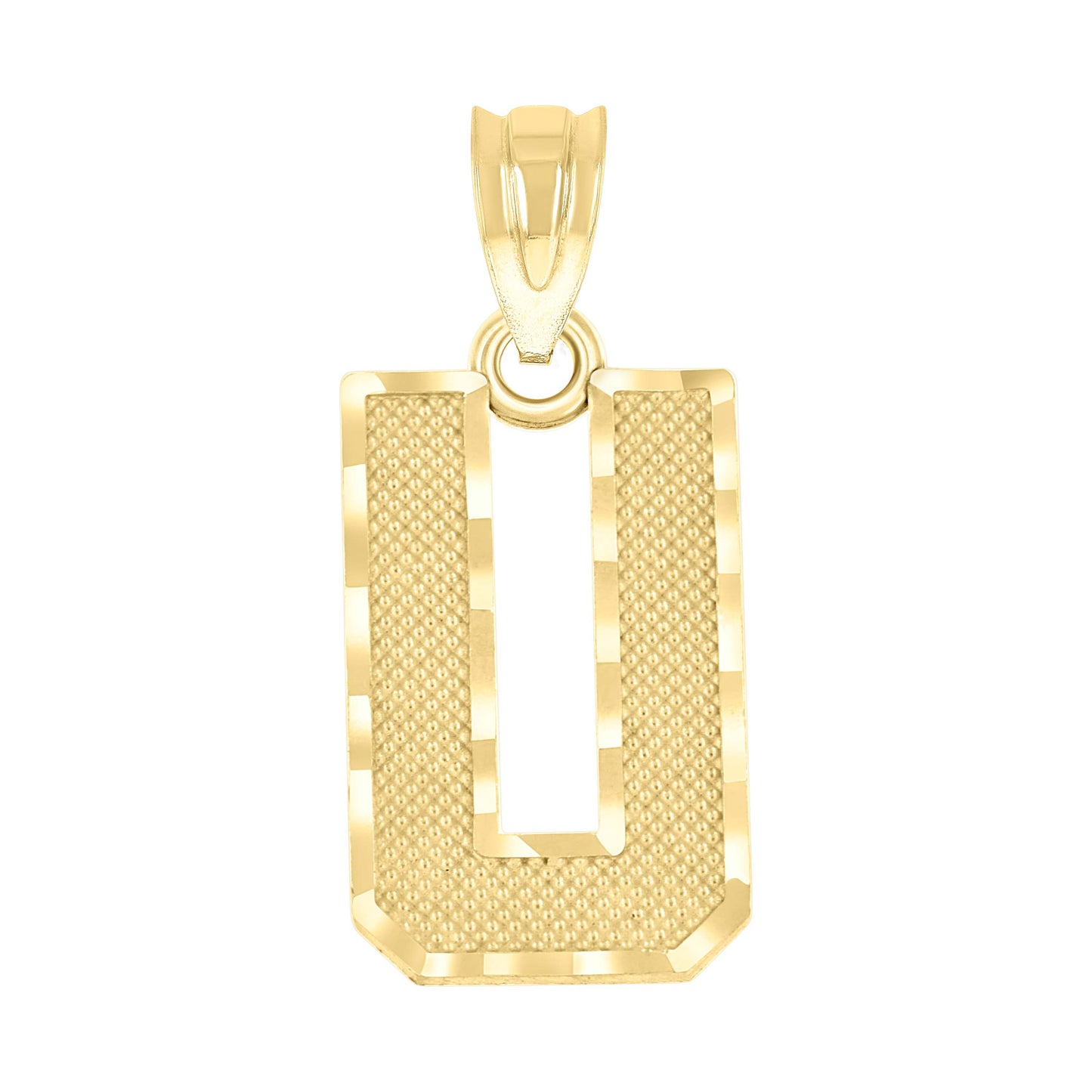 10k Yellow Gold Unisex Textured Initial Letter U Charm Pendant