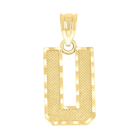 10k Yellow Gold Unisex Textured Initial Letter U Charm Pendant