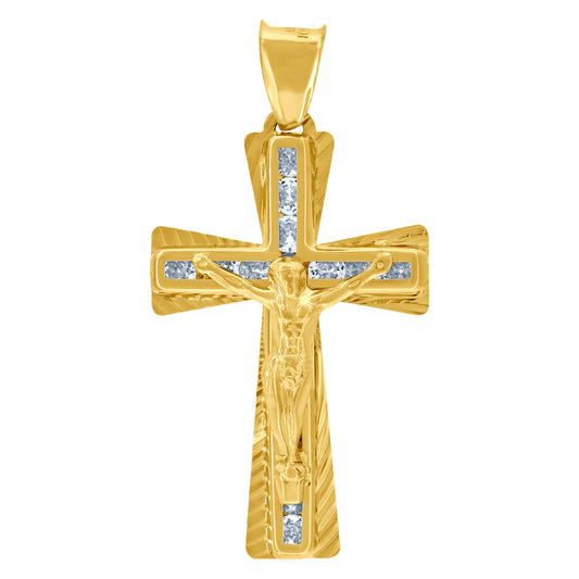 10kt Yellow Gold Unisex Cubic Zirconia Cubic-Zirconia Crucifix Cross Religious Charm Pendant