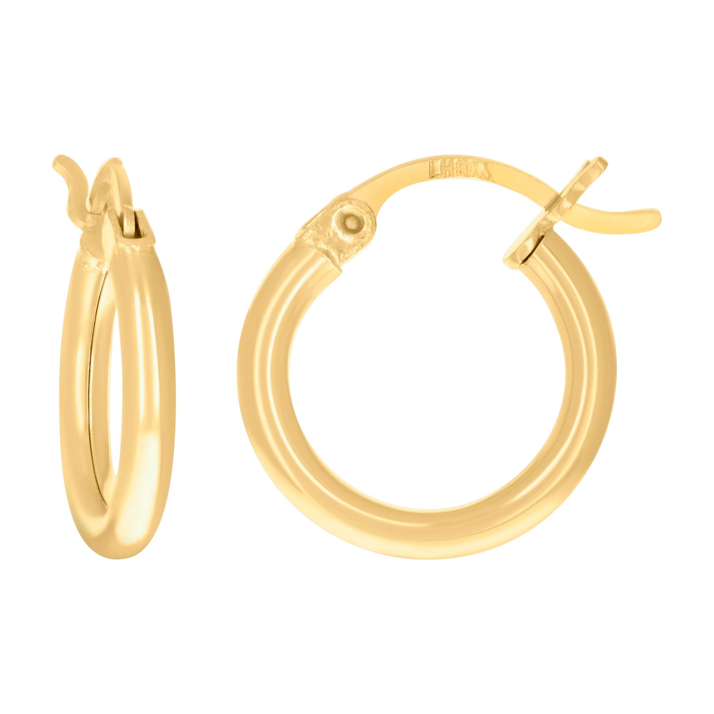 10k Yellow Gold Womens Ultra Light Round Tube 2mmx12mm Hinged Hoops Huggies