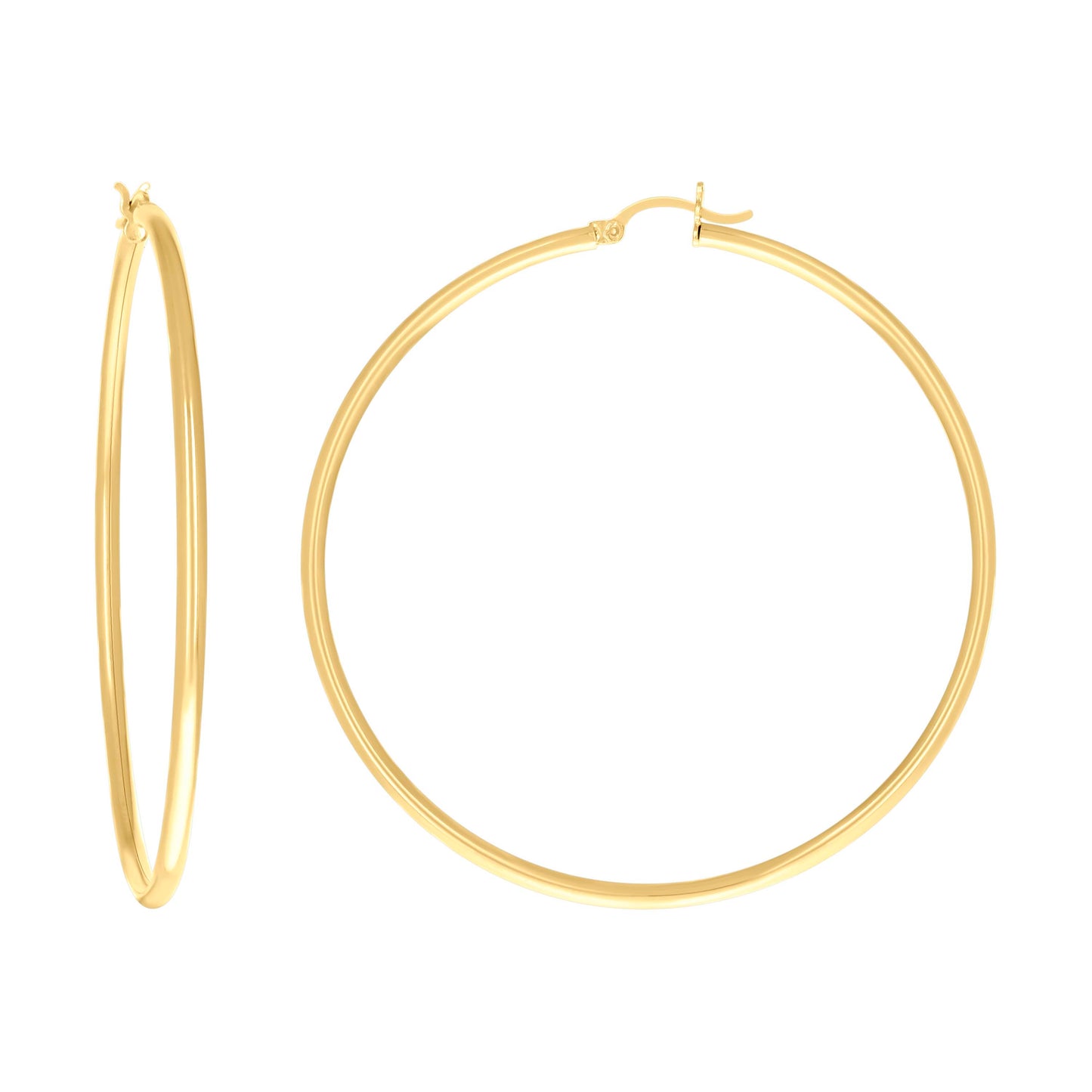 10k Yellow Gold Womens Ultra Light Round Tube 2mmx55mm Hinged Hoops Huggies
