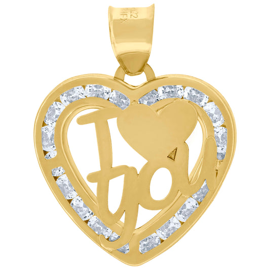 10k Yellow Gold Unisex Cubic Zirconia I Love You Heart Charm Pendant