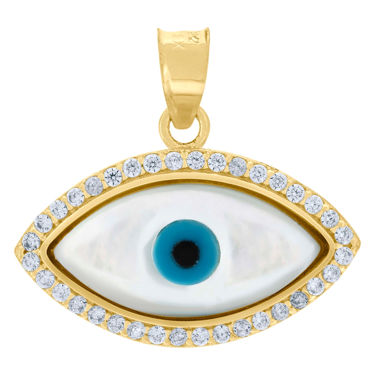 10k Yellow Gold Unisex Cubic Zirconia Evil Eye Blue White Enamel Charm Pendant