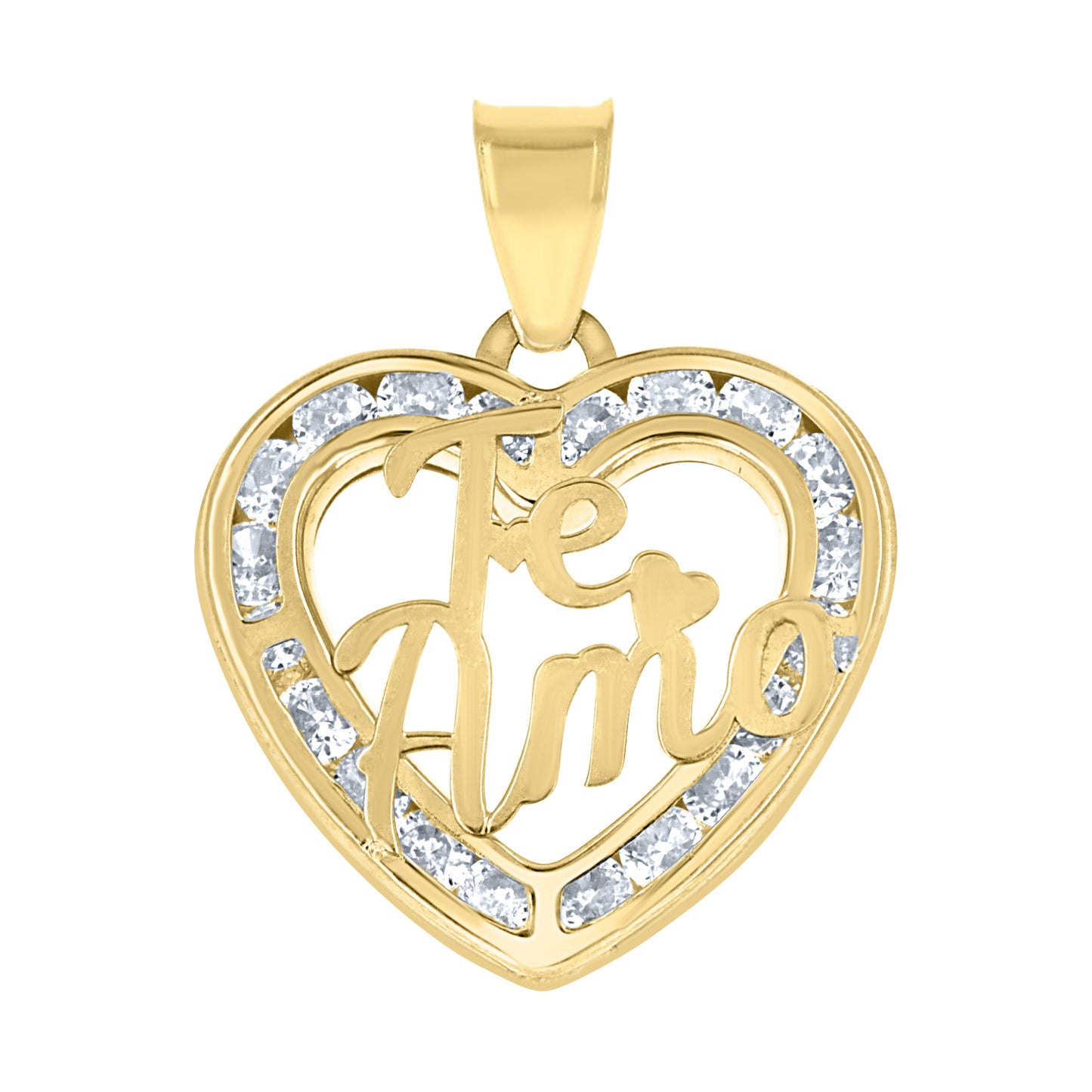 10k Yellow Gold Womens Cubic Zirconia Te Amo Love Heart Charm Pendant