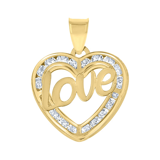 10k Yellow Gold Womens Cubic Zirconia Polished Finish Love Heart Charm Pendant