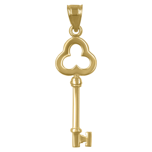 10k Yellow Gold Womens Clover Key Charm Pendant