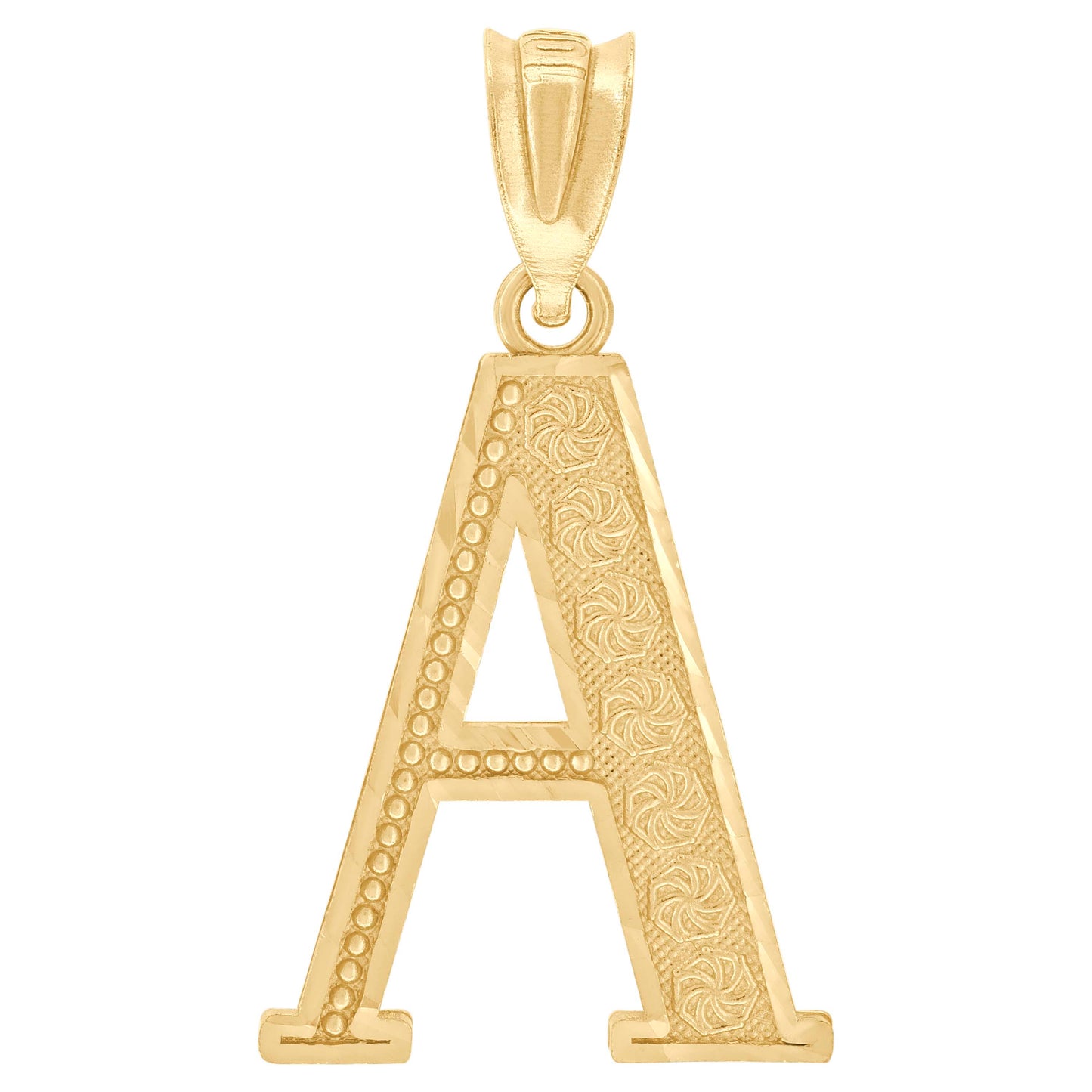 10k Yellow Gold Unisex Diamond Cut Initial Letter A Charm Pendant