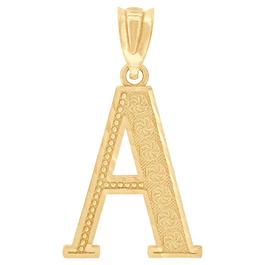 10k Yellow Gold Unisex Diamond Cut Initial Letter A Charm Pendant