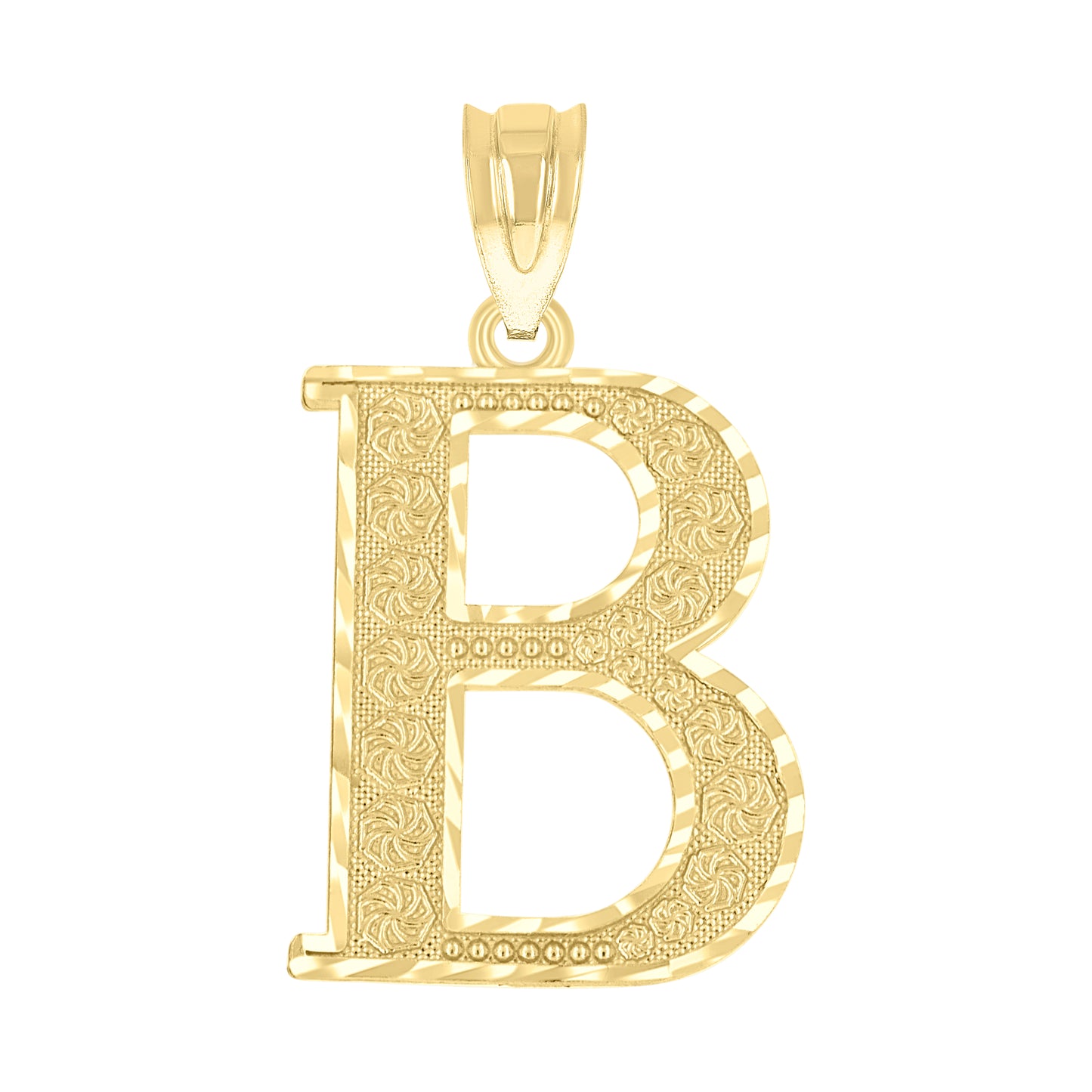 10k Yellow Gold Unisex Diamond Cut Initial Letter B Charm Pendant