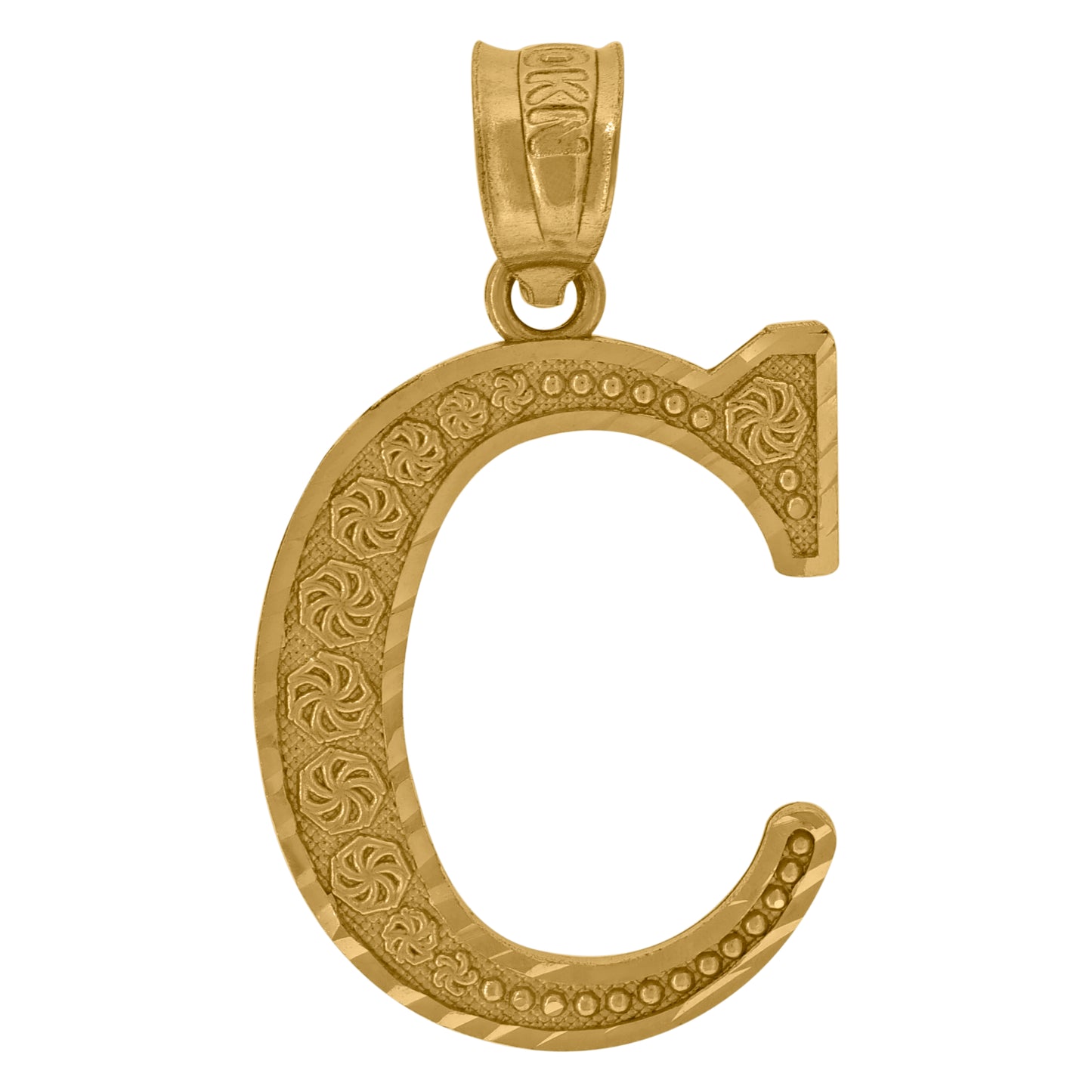 10k Yellow Gold Unisex Diamond Cut Initial Letter C Charm Pendant