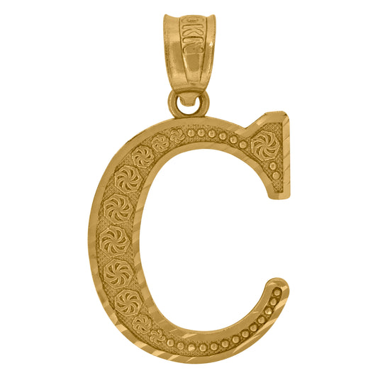 10k Yellow Gold Unisex Diamond Cut Initial Letter C Charm Pendant