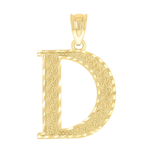 10k Yellow Gold Unisex Diamond Cut Initial Letter D Charm Pendant