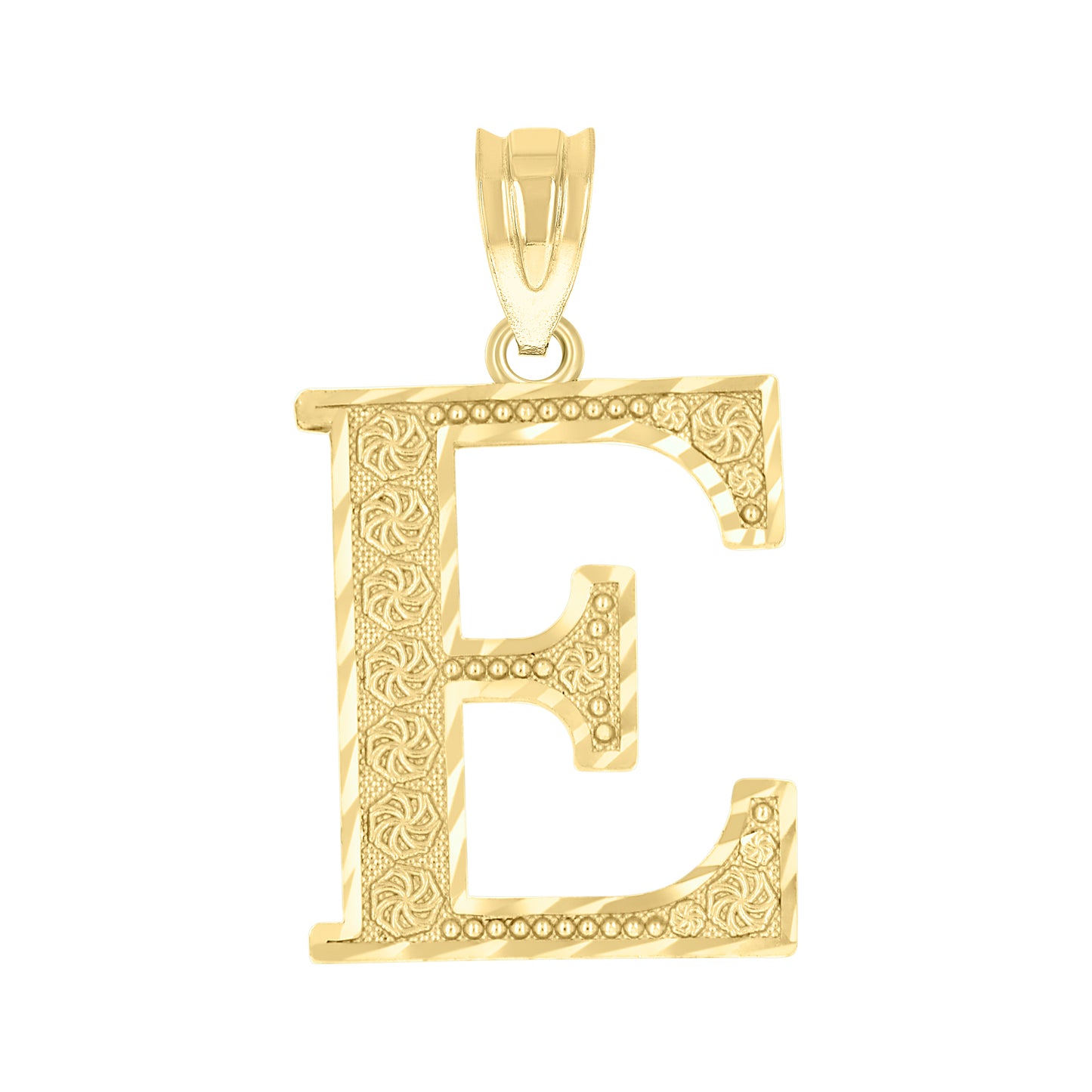 10k Yellow Gold Unisex Diamond Cut Initial Letter E Charm Pendant
