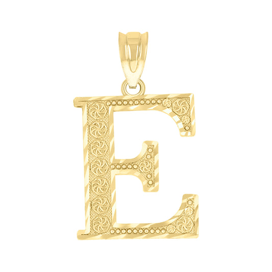 10k Yellow Gold Unisex Diamond Cut Initial Letter E Charm Pendant