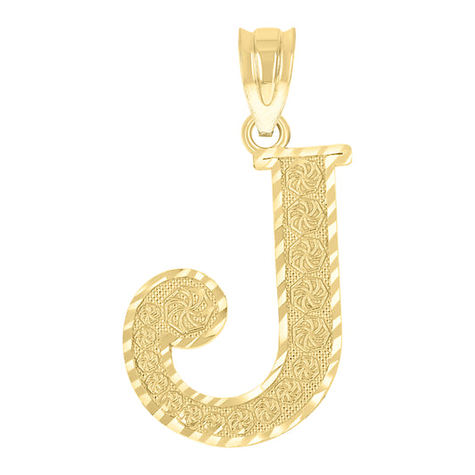 10k Yellow Gold Unisex Diamond Cut Initial Letter J Charm Pendant
