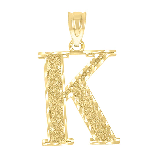 10k Yellow Gold Unisex Diamond Cut Initial Letter K Charm Pendant