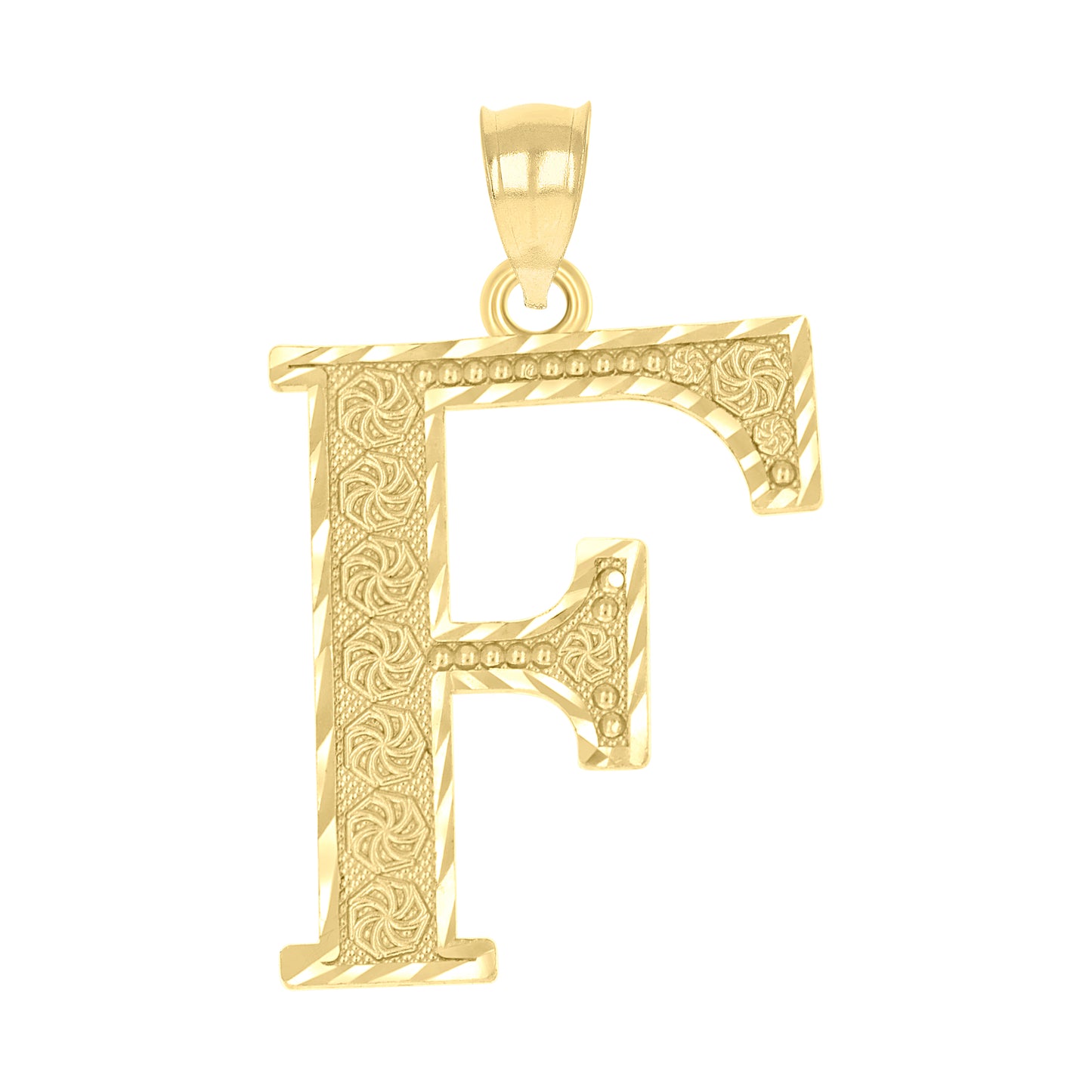 10k Two Tone Gold Diamond Cut Mens Letter F Initial Charm Pendant