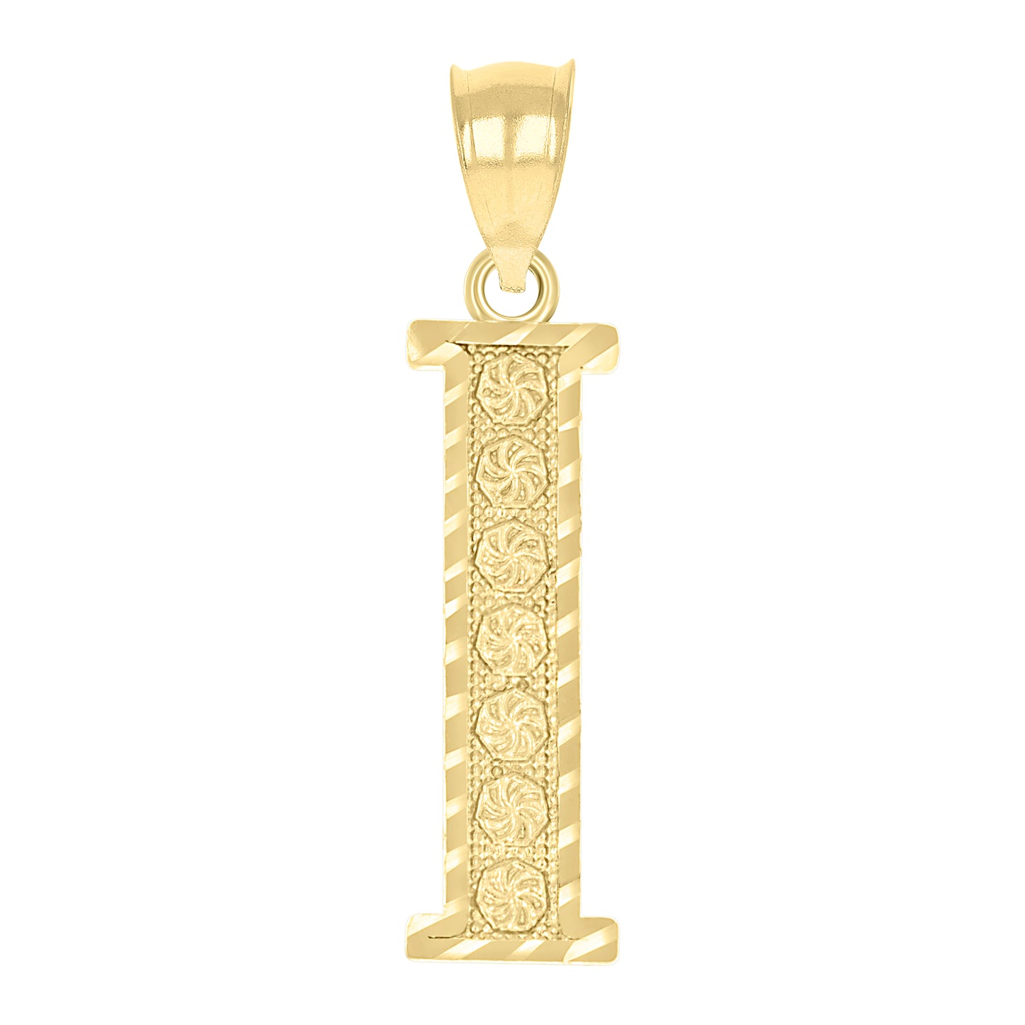 10k Yellow Gold Unisex Diamond Cut Initial Letter I Charm Pendant