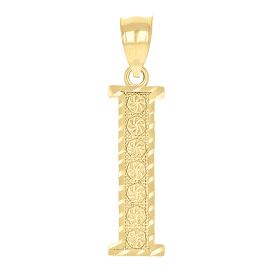 10k Yellow Gold Unisex Diamond Cut Initial Letter I Charm Pendant