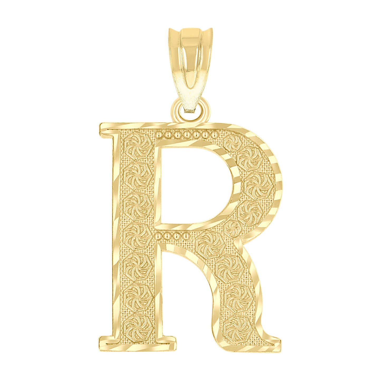 10k Yellow Gold Unisex Diamond Cut Initial Letter R Charm Pendant