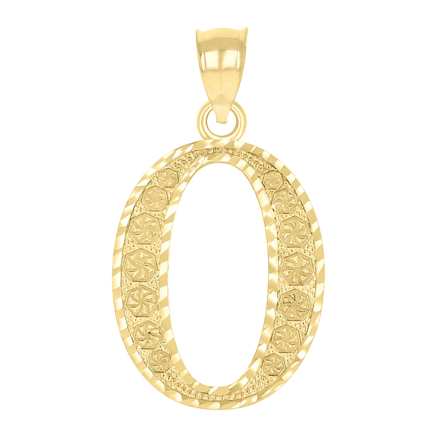 10k Yellow Gold Unisex Diamond Cut Initial Letter O Charm Pendant