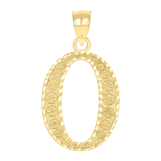10k Yellow Gold Unisex Diamond Cut Initial Letter O Charm Pendant