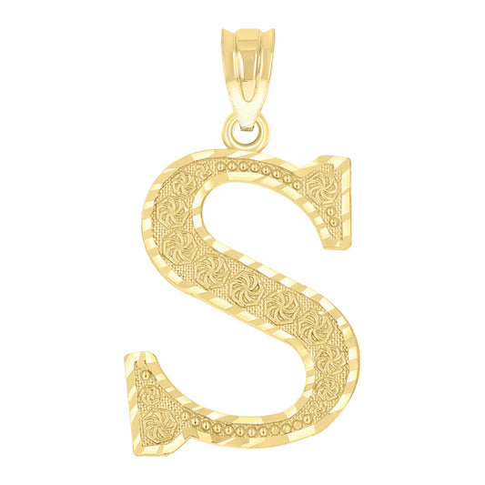 10k Yellow Gold Unisex Diamond Cut Initial Letter S Charm Pendant