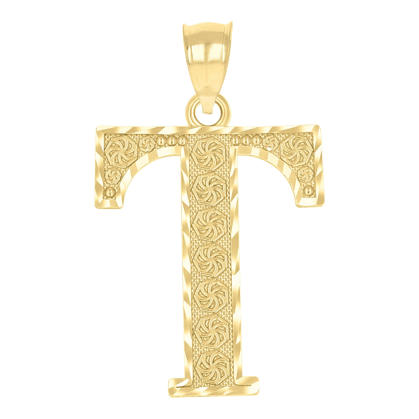 10k Yellow Gold Unisex Diamond Cut Initial Letter T Charm Pendant