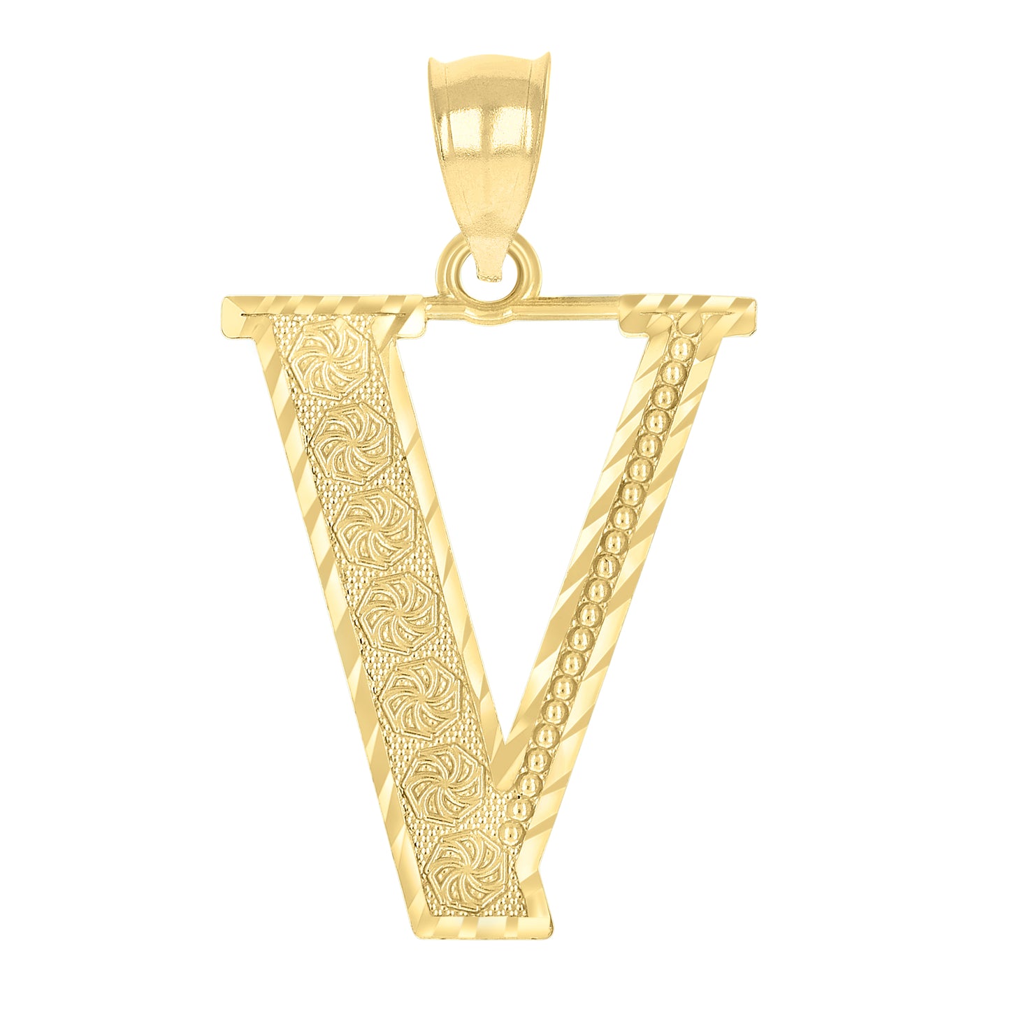 10k Yellow Gold Unisex Diamond Cut Initial Letter V Charm Pendant