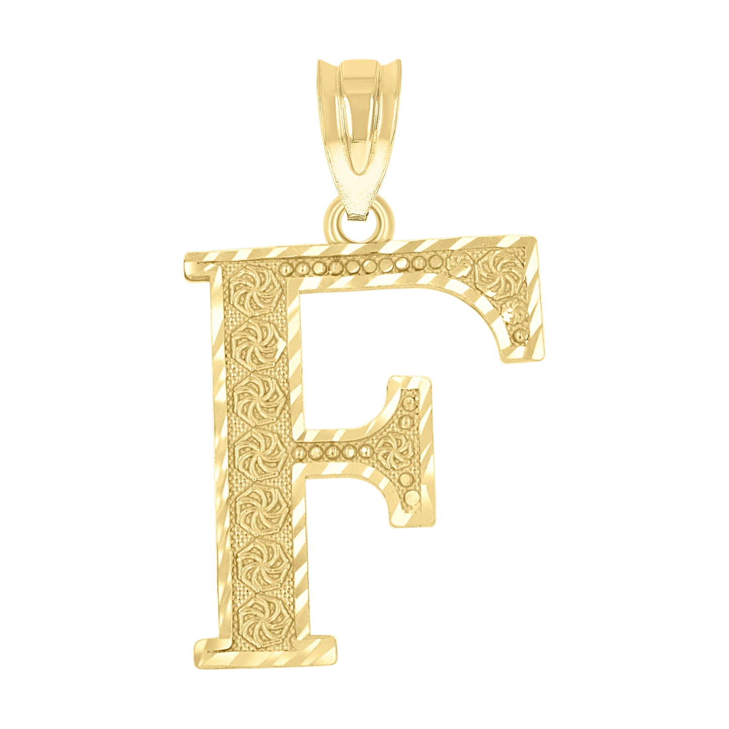 10k Yellow Gold Unisex Diamond Cut Letter F Initial Charm Pendant