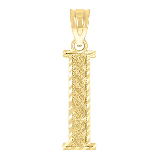 10k Yellow Gold Unisex Diamond Cut Initial Letter I Charm Pendant