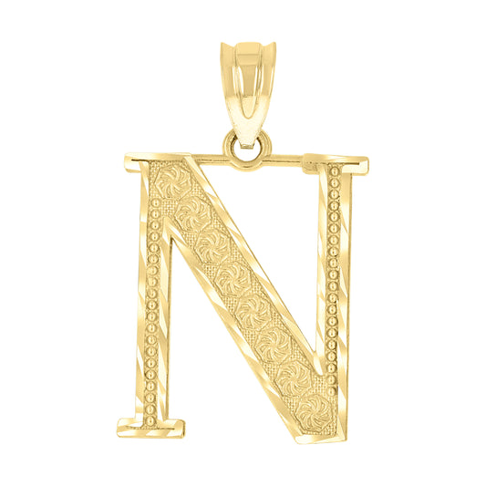 10k Yellow Gold Unisex Diamond Cut Initial Letter N Charm Pendant