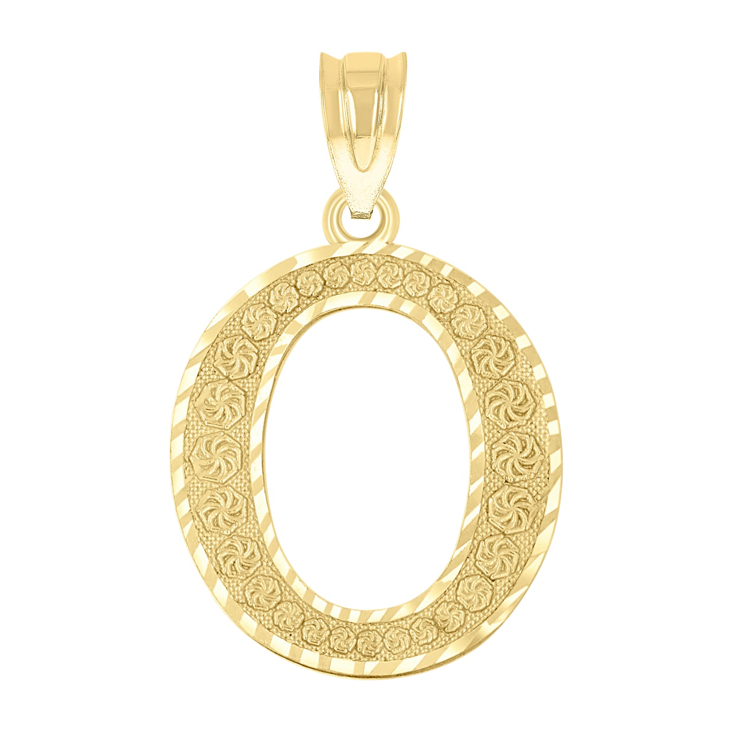 10k Yellow Gold Unisex Diamond Cut Initial Letter O Charm Pendant