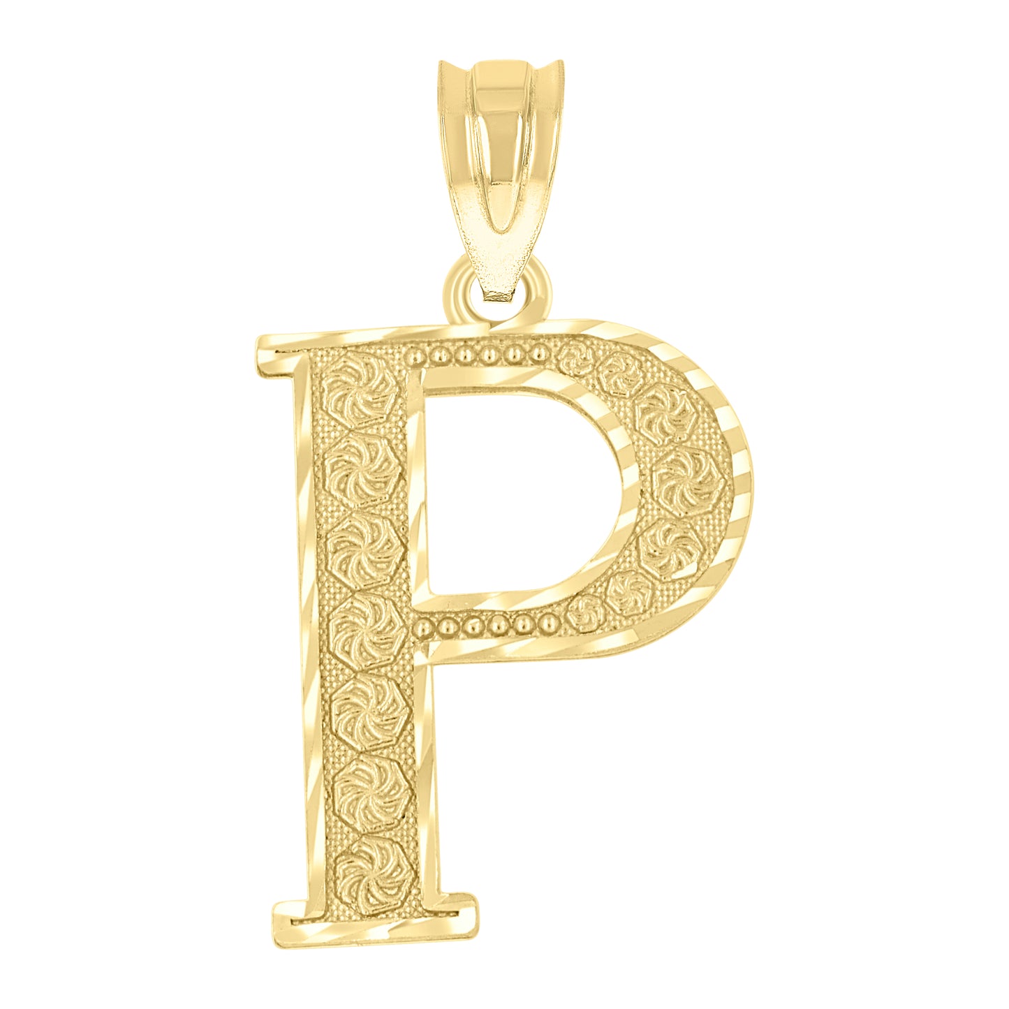 10k Yellow Gold Unisex Diamond Cut Initial Letter P Charm Pendant