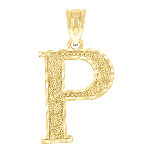 10k Yellow Gold Unisex Diamond Cut Initial Letter P Charm Pendant