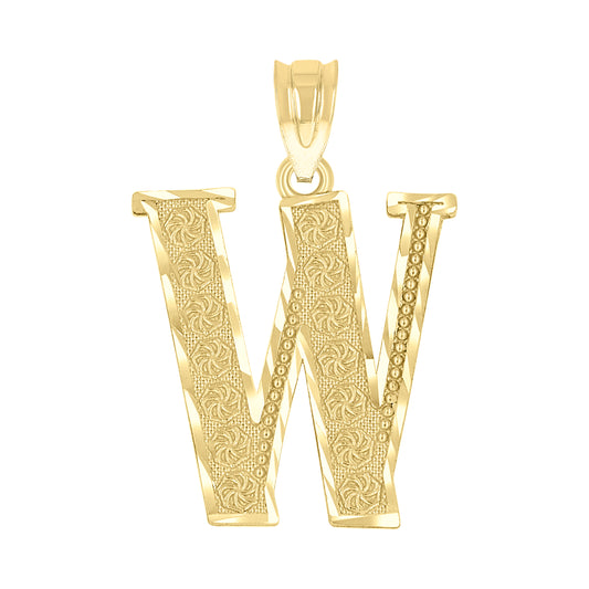10k Yellow Gold Unisex Diamond Cut Initial Letter W Charm Pendant