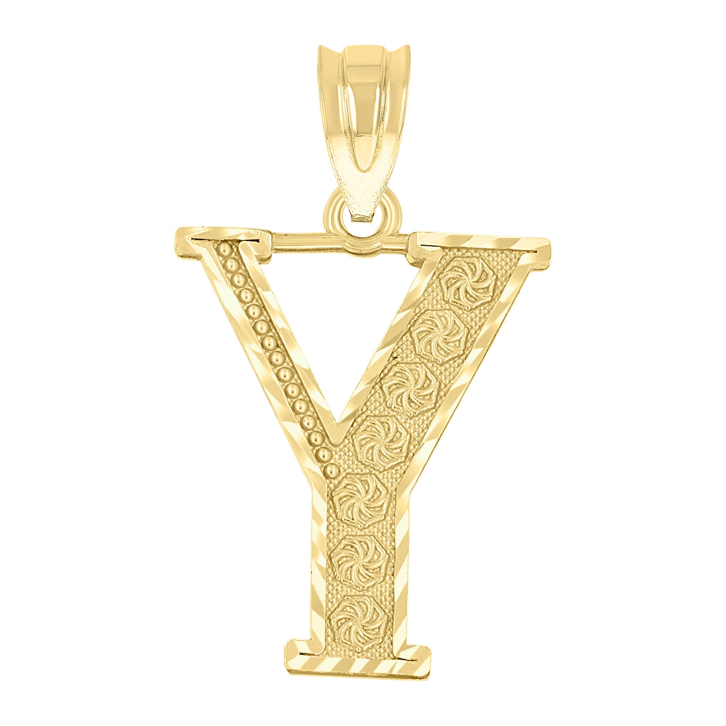 10k Yellow Gold Unisex Diamond Cut Initial Letter Y Charm Pendant