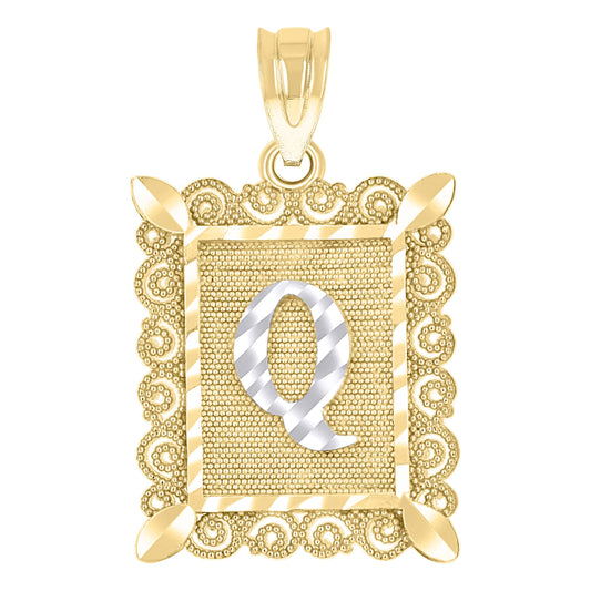 10k Two tone Gold Unisex Initial Alphabet Q Charm Pendant
