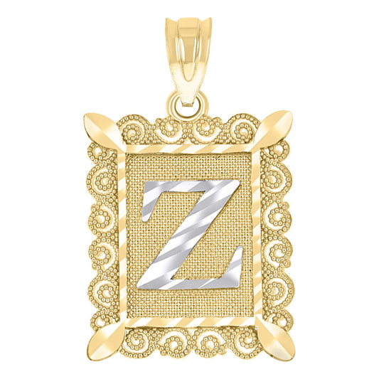 10k Two tone Gold Unisex Initial Alphabet Z Charm Pendant