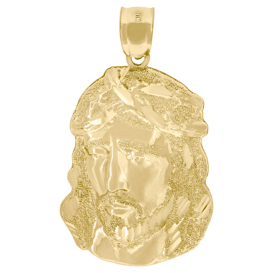 10k Yellow Gold Textured Jesus Face Religious Charm Pendant