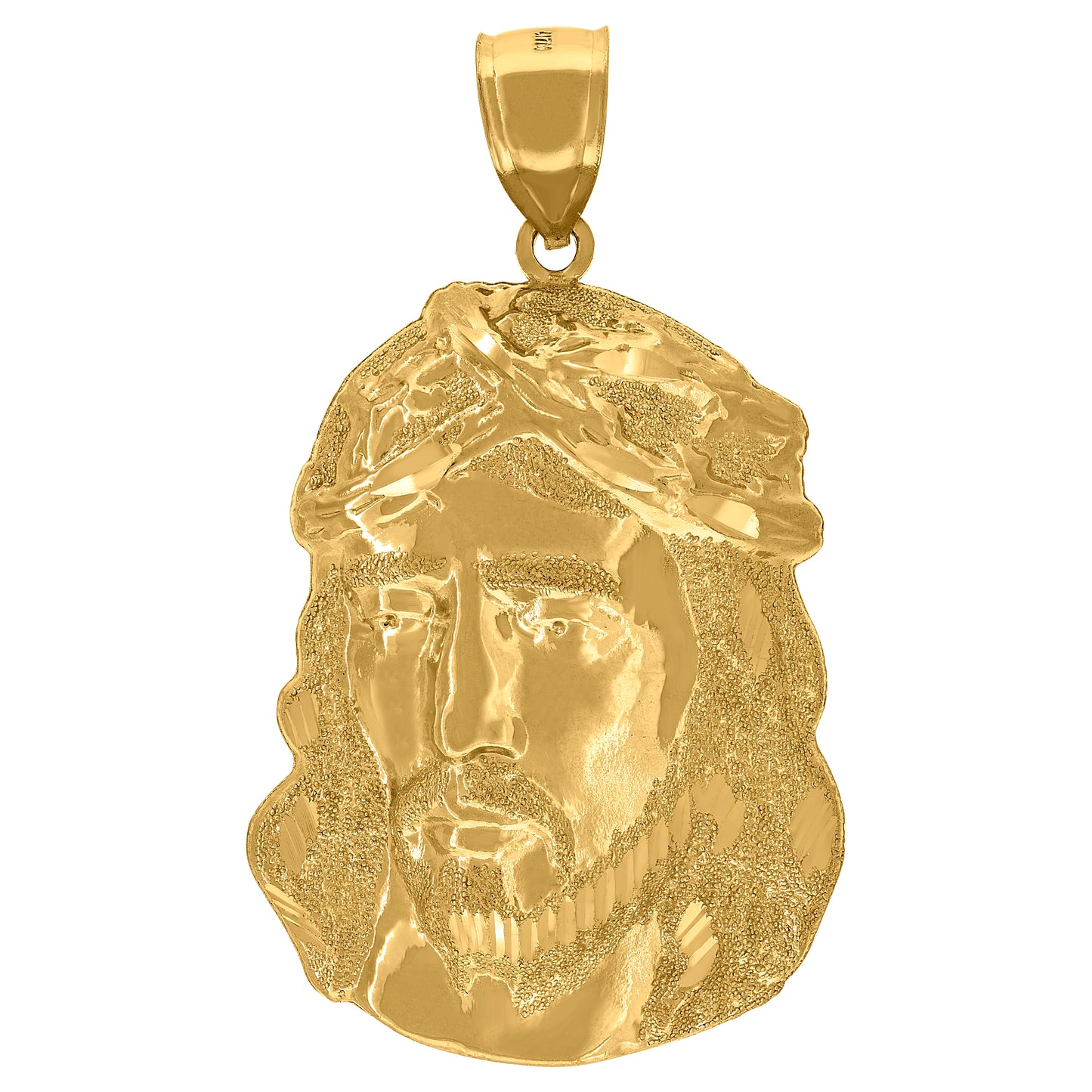 10k Yellow Gold Textured Jesus Face Religious Charm Pendant