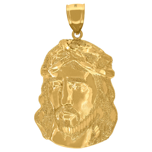 10k Yellow Gold Textured Jesus Face Religious Charm Pendant