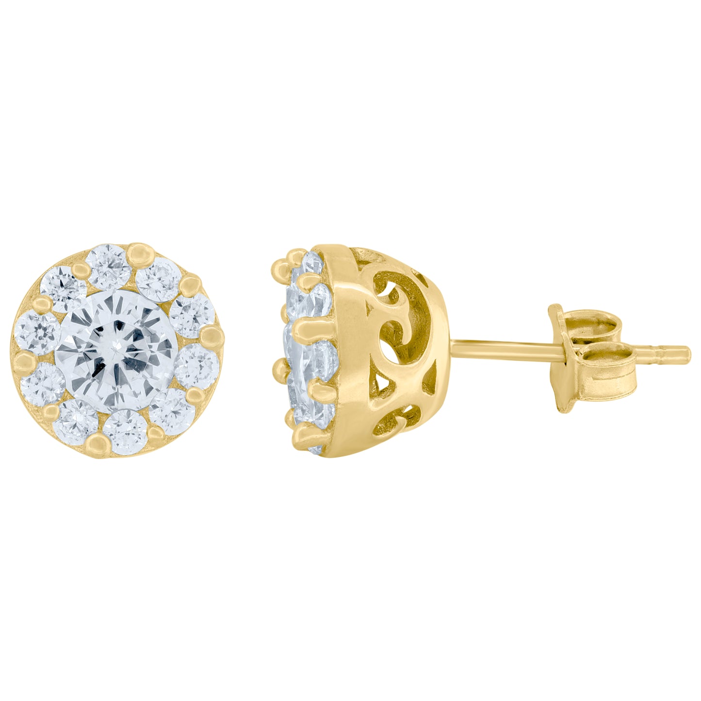 10k Yellow Gold Mens Round Cubic Zirconia Round Stud Earrings